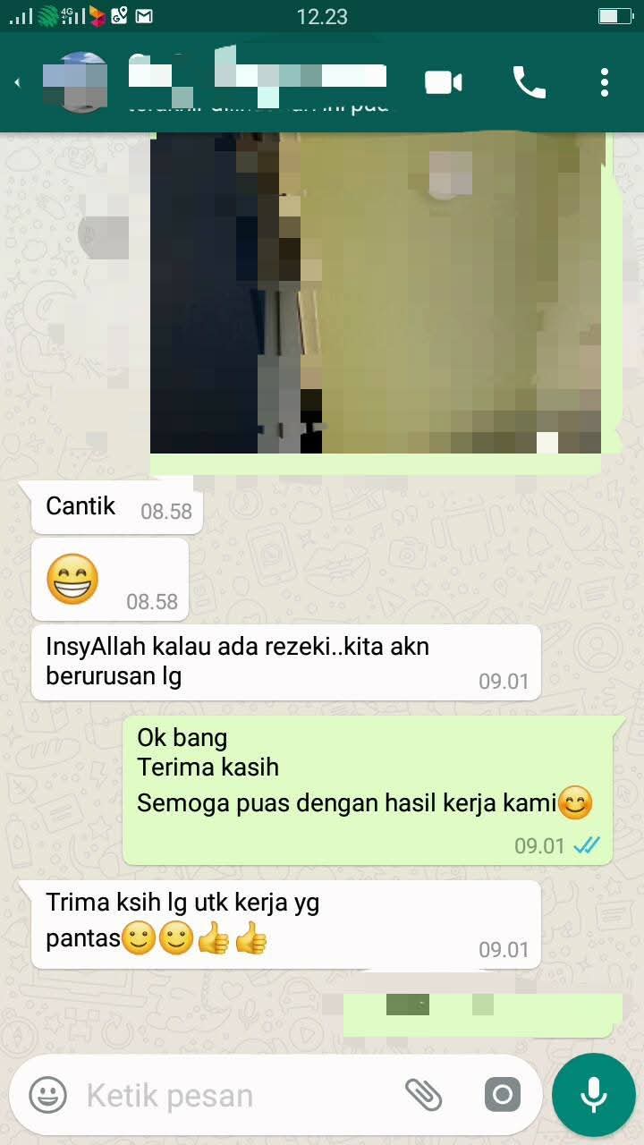 Testimoni pelanggan WhatsApp - Cantik, terima kasih untuk kerja yang pantas
