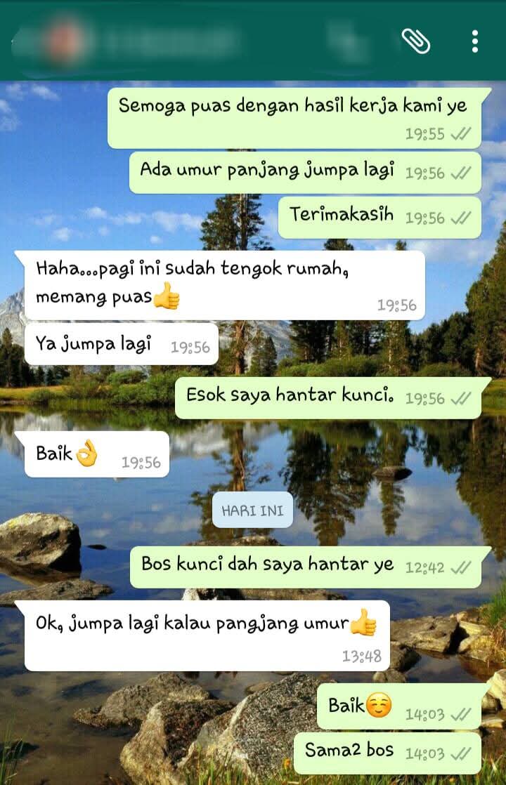 Testimoni pelanggan WhatsApp - Memang puas dengan hasil kerja, jumpa lagi